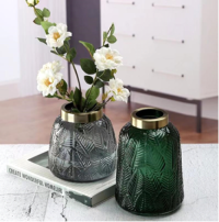 Copper-Mouthed Leaf Veined Glass Vase