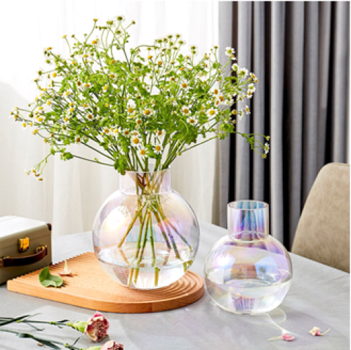 Straight-mouthed spherical glass vase