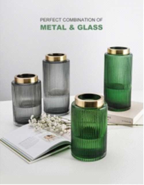 Copper-Mouthed Grey/Green Glass Vase